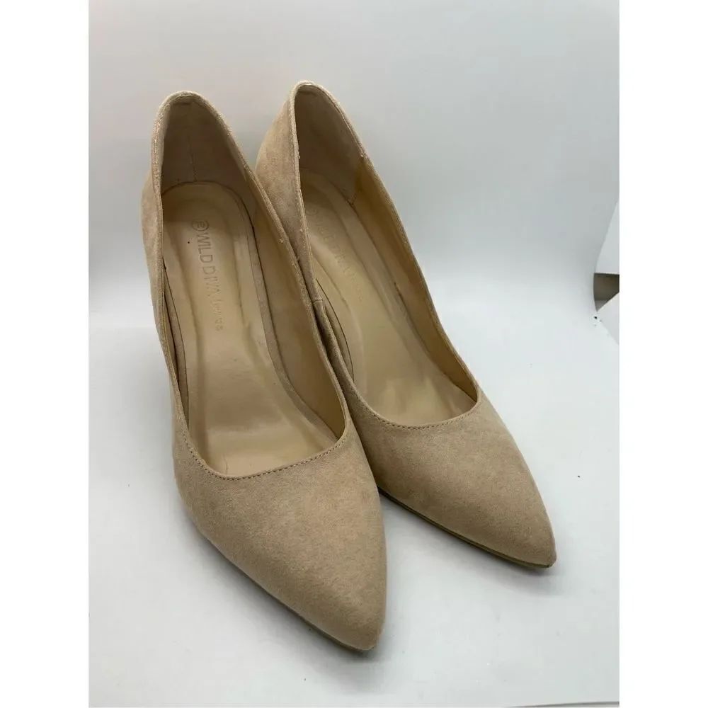 Wild Diva Women's Tan Classic Suede Leather Pointed Toe High Heeled Shoe Size 10